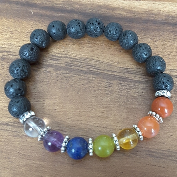 Jewelry - Chakra Beads with Black Lava Beads Bracelet